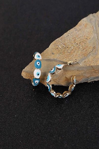 Pretty Gold Evil Eye Bead Detailed Earrings