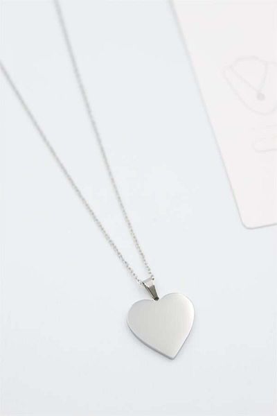 MBB ETİCARET Small Heart Plate Necklace - Silver