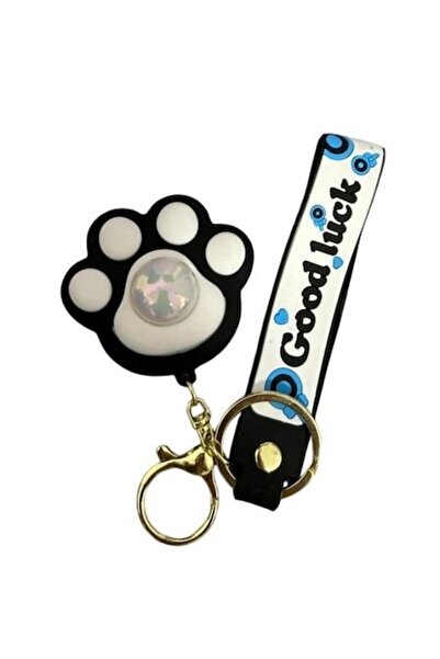 Foot Jucărie mini lăbuță cu luminițe colorate, tip breloc, neagră, 7 cm