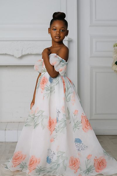 miço kids Girl's Glass Organza Fabric Evening Dress 2025