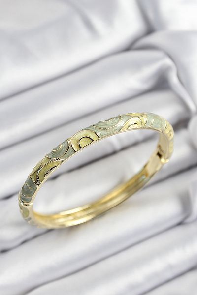 MBB ETİCARET Mineli Brass Green Spiral Motif Gold Color Women's Handcuffs - Tj-Bb7411