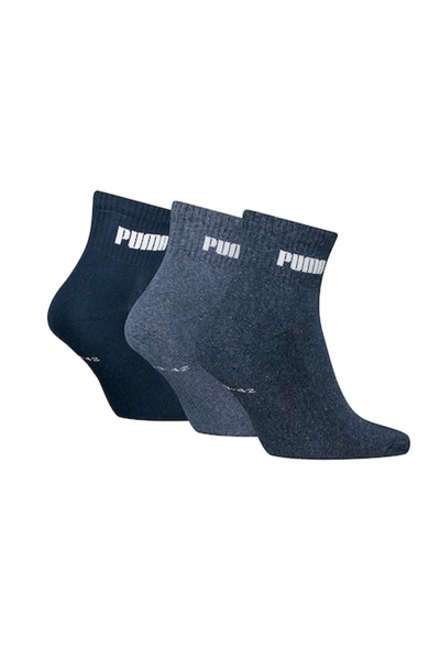 Puma , Set of short unisex socks with contrasting logo - 3 pairs, Dark blue, Navy, Size 43-46