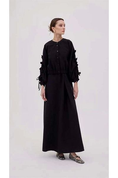 nedo7 Gathered Sleeves Jacket Dress Black