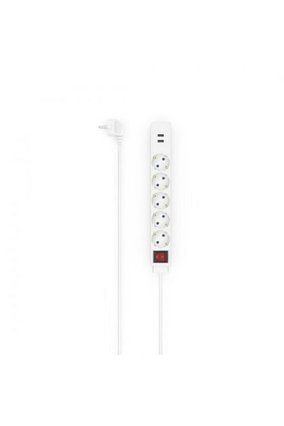 Hama Power Strip, HAMA, USB 3.4A, 5 outlets, 2x USB, 3400mA, 1.4m, 3680W, White