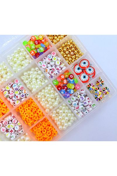 yiğit aksesuar Pearl Beads Colorful Letter Beads Fimo Beads and Orange Spacer Jewelry Bracelet Making Kit Materials