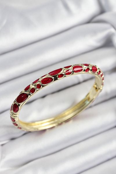 MBB ETİCARET Mineli Brass Red Honeycomb Motif Gold Color Women's Handcuffs - Tj-Bb7406