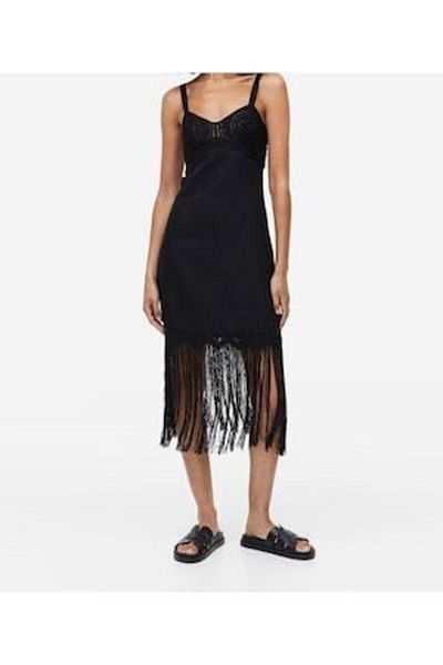 H&M - Rochie cu franjuri, in, negru, M INTL