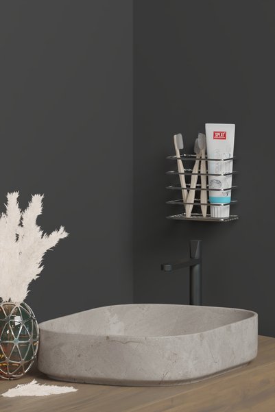 Hill Homes Chrome Silver Adhesive Metal Toothbrush Holder Bathroom Organizer