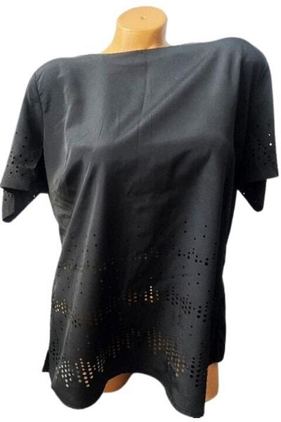 Yessica Tricou negru din satin pentru femei cu inserții circulare, mărimi L-XL, poliester