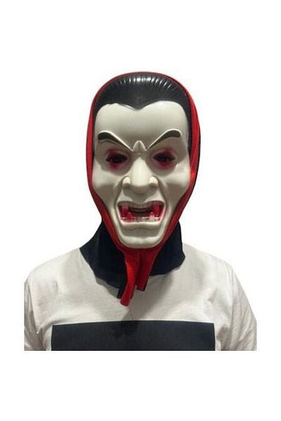 OEMN Halloween Vampire Mask with Black Fabric, White-Black-Red, Universal Size