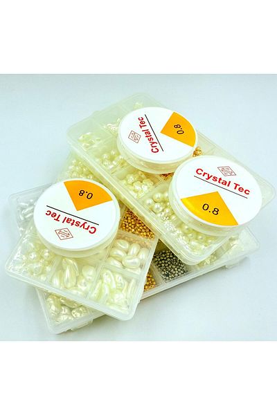yiğit aksesuar 3 Boxes Mega Shaped Pearl Beads and Spacer Jewelry Making Hobby Set