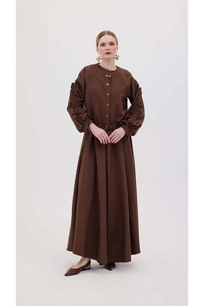 nedo7 Gathered Sleeves Jacket Dress Coffee