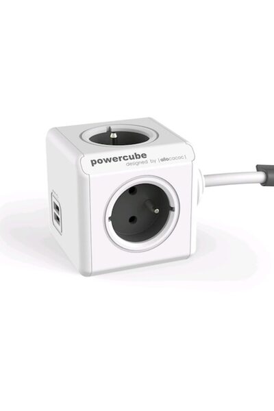 Allocacoc PowerCube USB extins, 4 prize, 2 porturi USB, 1,5 m, gri