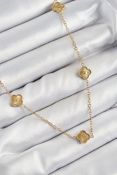 MBB ETİCARET 316L Steel Clover Model Gold Color Women's Necklace - Tj-Bko10378