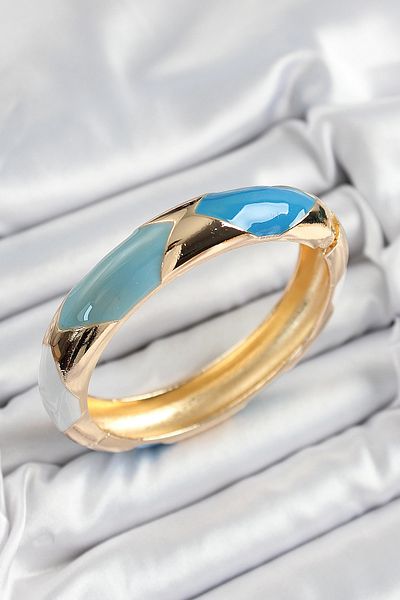 MBB ETİCARET Brass Blue White Enameled Diamond Model Gold Color Women's Handcuffs - Tj-Bb7330