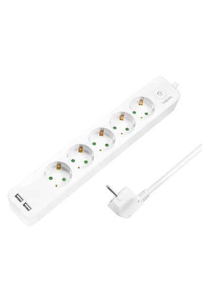 LogiLink Prelungitor LPS249U cu întrerupător iluminat, 5 prize, 2xUSB 5 V/2.1 A 10.5 W, cablu 1.5 m,