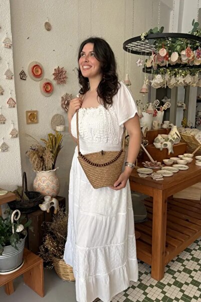 LEONAS Handmade Bead Detailed Cross Women's Hand and Shoulder Bag Ketrin Taba