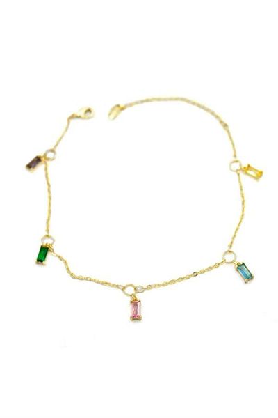 MBB ETİCARET Baguette Stone Anklet - Gold