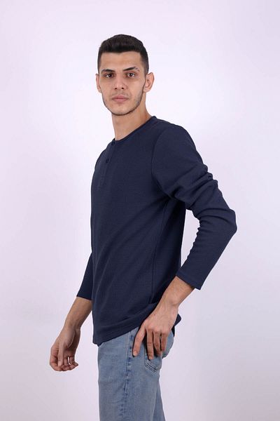trender Hanorac pentru bărbați Waffle indigo cu nasturi 5070