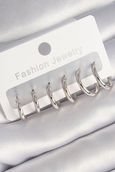 MBB ETİCARET Brass Silver Color Thin Ring Model Women's Earring Set - TJ-BKP8762