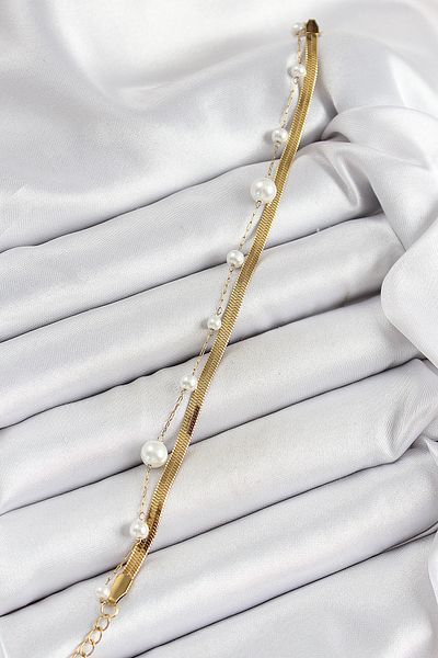 MBB ETİCARET 316L Steel Gold Color Women's Bracelet with Pearl and Italian Chain - Tj-Bb7094