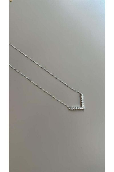 MBB ETİCARET Stoned V Necklace - Silver