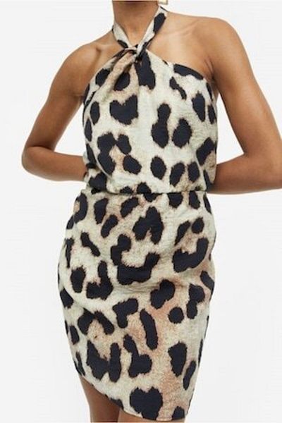 H&M - Open Back Dress, Viscose, Animal Print, Size M INTL