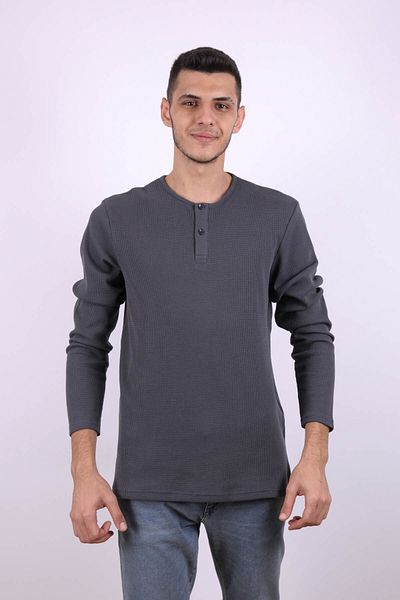 trender Мъжка суитшърт с копчета и вафелна текстура, цвят антрацит 5070