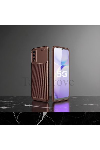 TechTrove Vivo Y20 Kılıf Kamera Korumalı Darbe Emici Karbon Fiber Desenli Kapak
