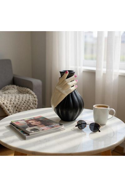 Tasarım Fleur Noire – Romantic Hand-Touched Black Decorative Vase