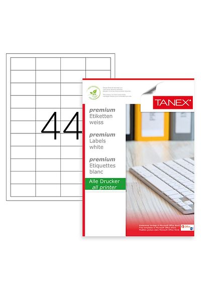 Tanex Set de 4400 etichete autoadezive A4, 100 coli, 44 etichete/coală, 48,5x25,4 mm, colțuri drepte,