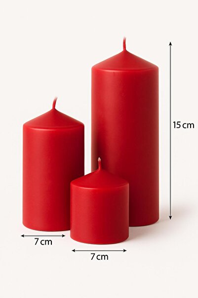 smyrna homes SİLİNDİR MUM 3LÜ SET KIRMIZI