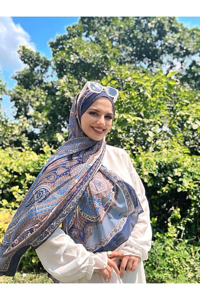 Modakaşmir Floral Ethnic Pattern Shawl Blue