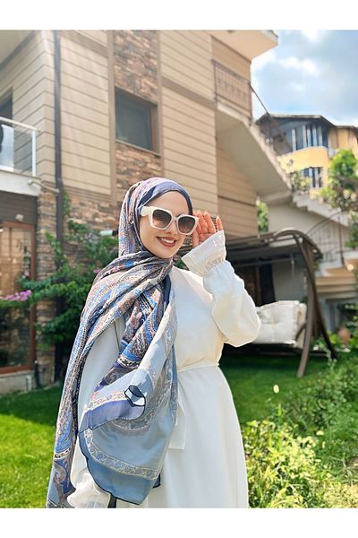 Modakaşmir Floral Ethnic Pattern Shawl Blue