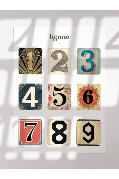 Henno Vintage Rakam Temalı Sticker Seti (10x13 cm) | Ajanda, Defter, Planlayı...