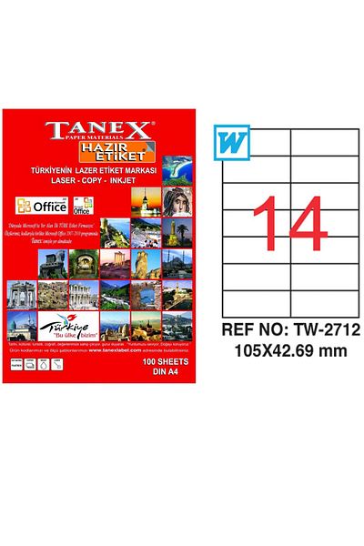Tanex Set de 1400 etichete autoadezive A4, 100 coli, 14 etichete/coală, 105x42,69 mm, colțuri drepte,
