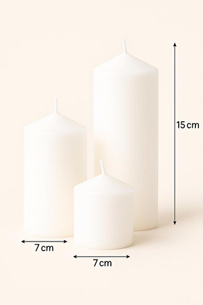 smyrna homes SİLİNDİR MUM 3LÜ SET BEYAZ