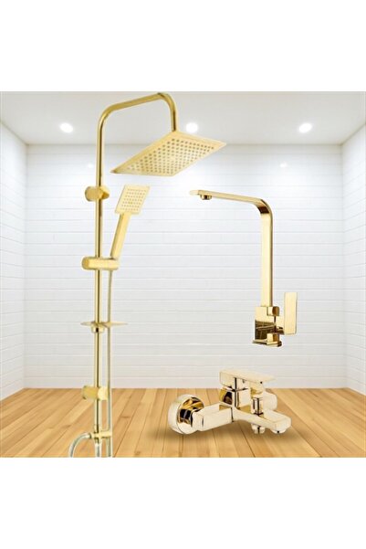 Viosa Gold Yağmurlama Duş Seti Banyo Lavabo Mutfak Batarya Seti 5 Yıl Garantili