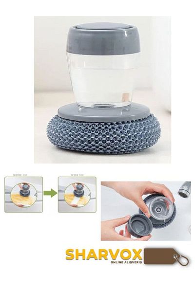 Sharvox Dishwashing Sponge with Detergent Chamber – Practical Washing Sponge with Stainless Steel Head – Liquid Soap
