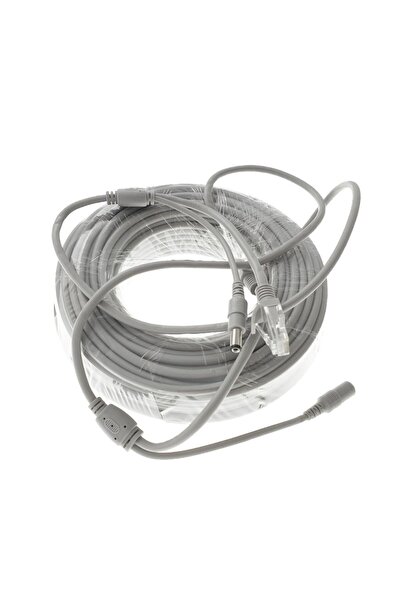 OEM Cablu retea 30m pentru camera IP CCTV NVR, UTP Cat.5/5e, mufat 2XRJ45 si cablu alimentare, gri