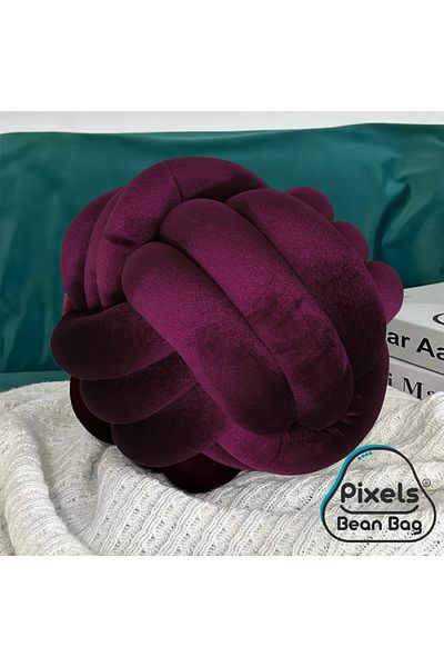PixelsBeanBag Soft Knotted Ball Design Pixel Bean Bag Pillow, Handmade Velvet Round Decorative Pillow for Home Decor