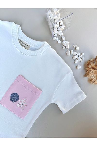 Mama Miel Baby Starfish Embroidered Pink Pocket Oversize T-Shirt - 100% Cotton