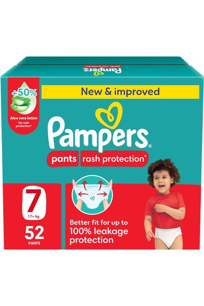 Pampers Rash Protection Pants Diapers, Size 7, 20+kg, +50% Aloe Vera Lotion, ...
