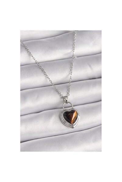 Skygo 316L الصلب الفضة اللون سلسلة قفل القلب العنبر الخرز نموذج قلادة المرأة ...