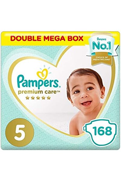 Pampers حفاضات بريميوم كير، مقاس 5، جونيور، 11-16 كجم، صندوق ضخم مزدوج، 168 قطعة