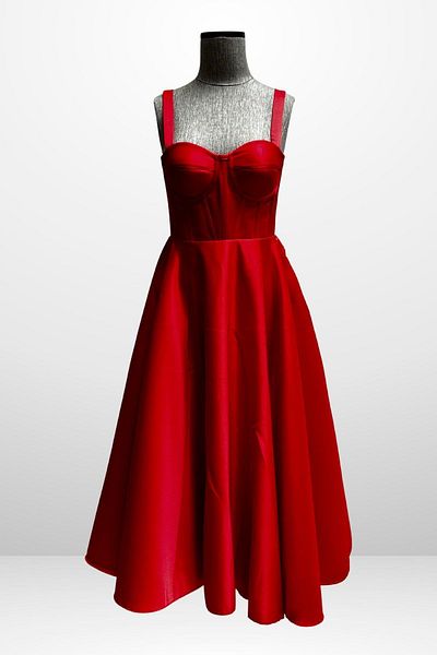 By Saygı Women's Strap Back Drawstring Corsage Satin Flared Midi Dress