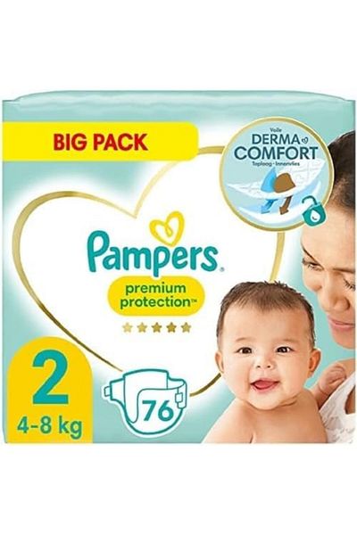 Pampers Premium Protection Size 2, 76 Nappies, 4 kg - 8 kg, Best Comfort and Protection for