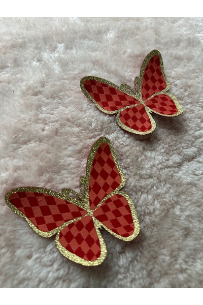 Marrone فراشة كبيرة لامعة باللون الأحمر 2 قطعة