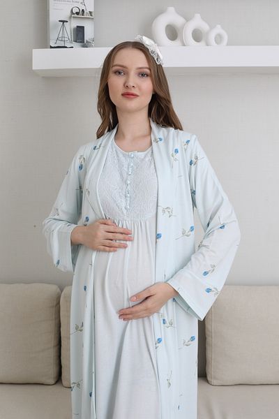EM&FA TEKSTİL Maternity Maternity Dressing Gown Nightwear Set
