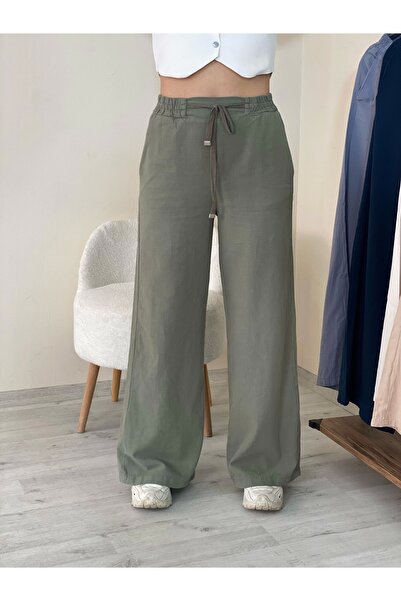 Mihrim Butik Linen Wide Leg Trousers Khaki